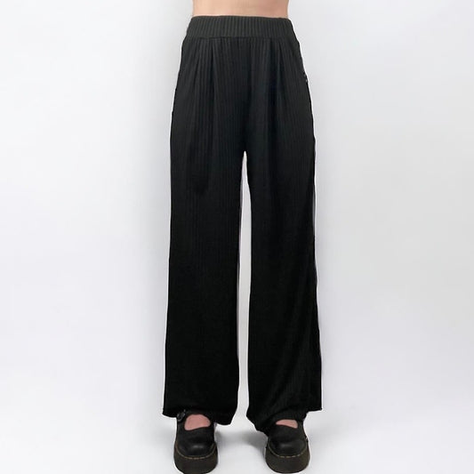 Soft & Stretchy Black Ribbed Loose Wide Leg Pants