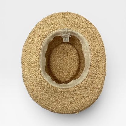 Natural Woven Straw Black Band Boater Wide Brim Sun Hat