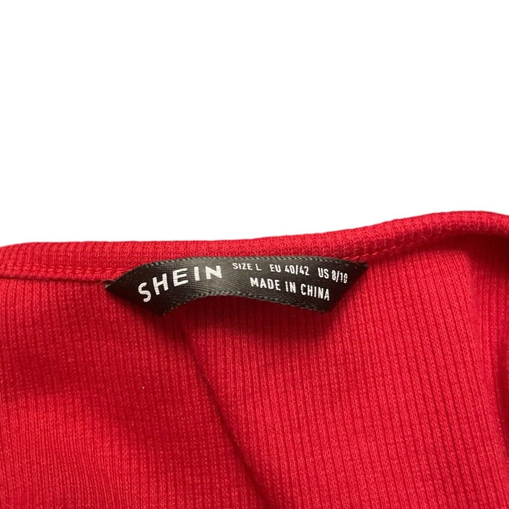 SHEIN Red Cropped Graphic Ribbed Tank Top
