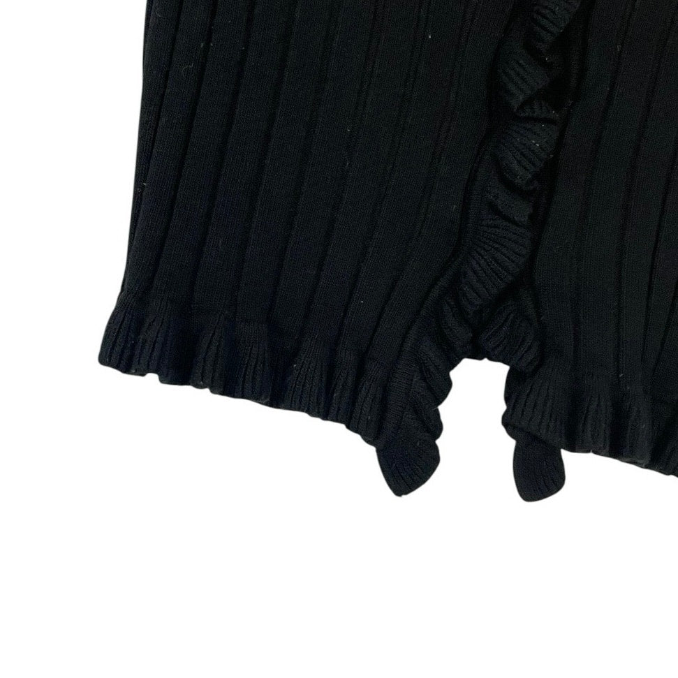Better Be Black Ribbed Cropped Button Down Ruffled Short Sleeve Top