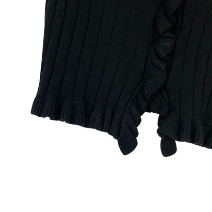 Better Be Black Ribbed Cropped Button Down Ruffled Short Sleeve Top