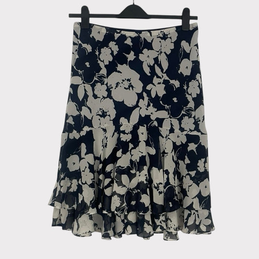 Chaps Vintage Navy Blue & White Floral Skirt