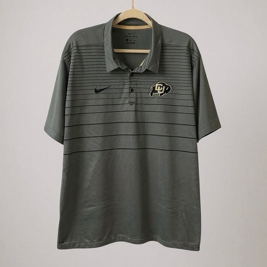 Nike Dri-Fit University of Colorado Buffaloes Mens Grey Striped Polo Shirt