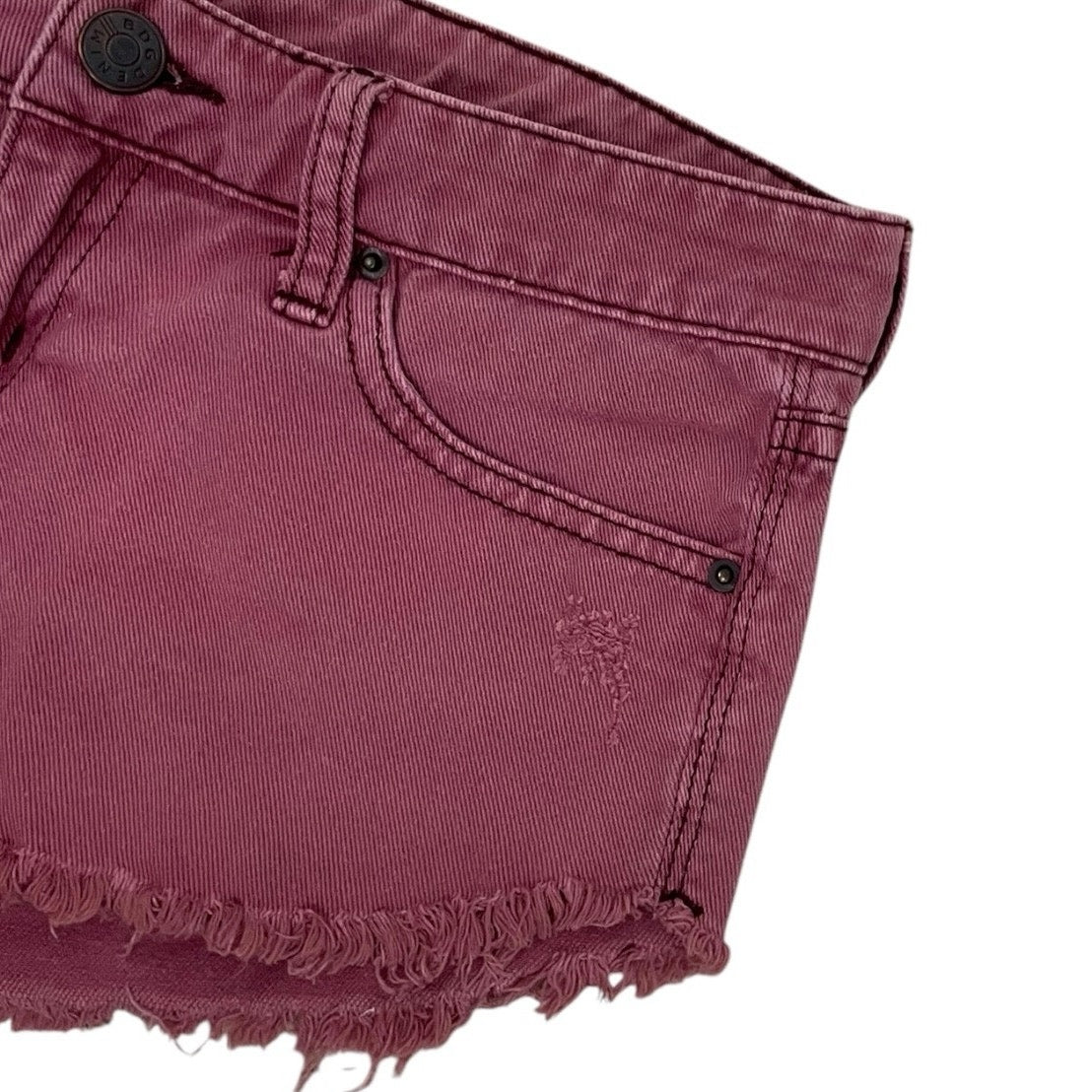 BDG Pink Distressed Low Rise Dolphin Mini Denim Shorts