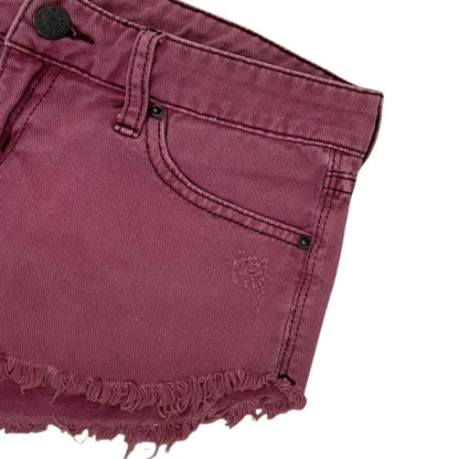 BDG Pink Distressed Low Rise Dolphin Mini Denim Shorts