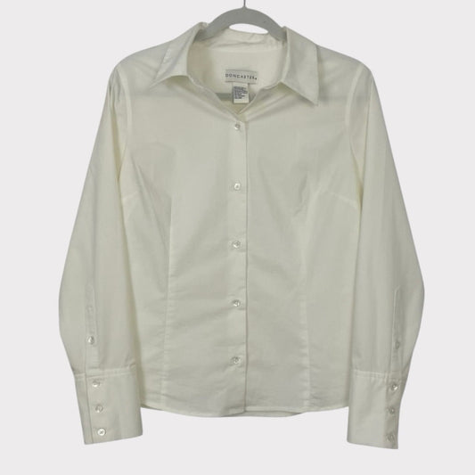 Doncaster Cream Long Sleeve Button Down Fitted Collared Blouse
