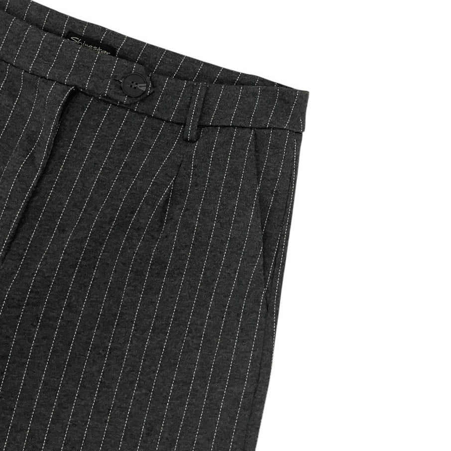Shinestar Grey Pin Striped Wide Leg Cuffed Trousers