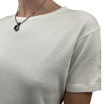 J. Crew Vintage White Short Sleeve Ruffled Trim Crewneck Blouse