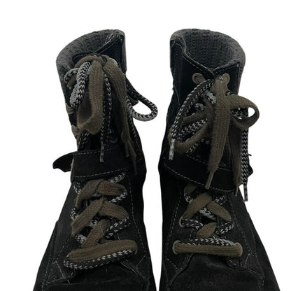Colony Black Suede Knit Cuff Lace Up Combat Ankle Boots