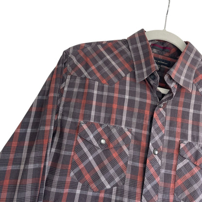 Banana Republic Mens Red & Brown Plaid Long Sleeve Button Down Shirt