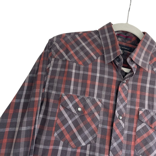 Banana Republic Mens Red & Brown Plaid Long Sleeve Button Down Shirt