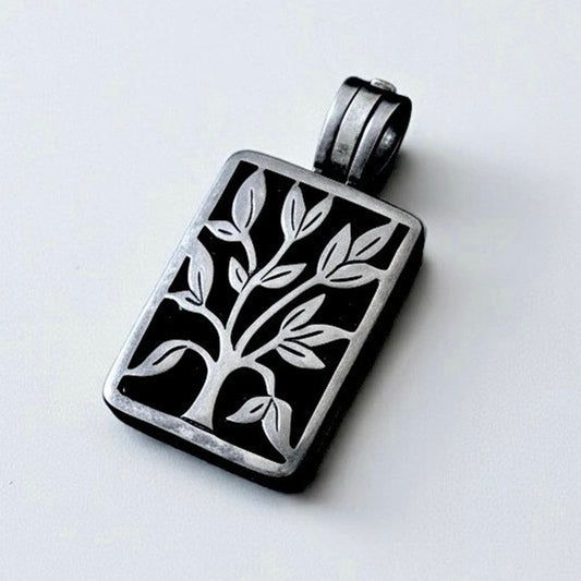 Vintage Silver & Black Live Laugh Love Tree Pendant