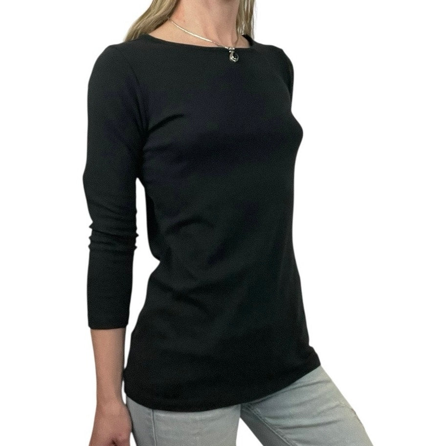 Jarbo Black Cropped Sleeve Crewneck Blouse