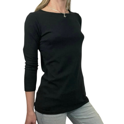 Jarbo Black Cropped Sleeve Crewneck Blouse