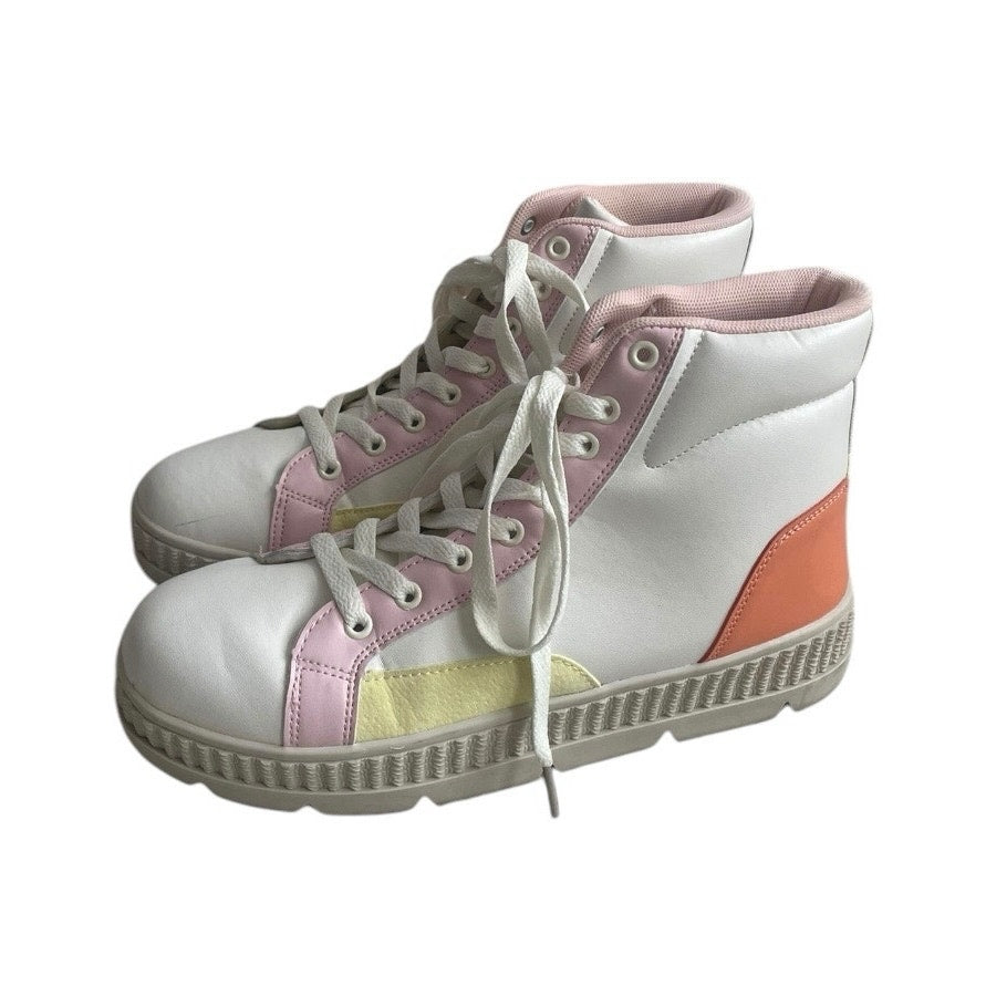 Berness Faux Leather White Pastel Color Block Platform High Top Sneakers