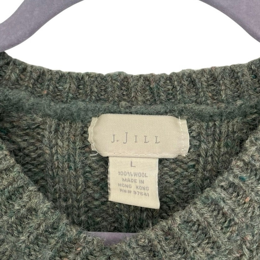 J. Jill Green Wool Knit V-Neck Sweater