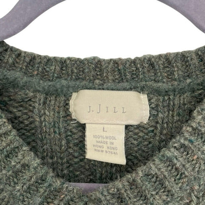 J. Jill Green Wool Knit V-Neck Sweater