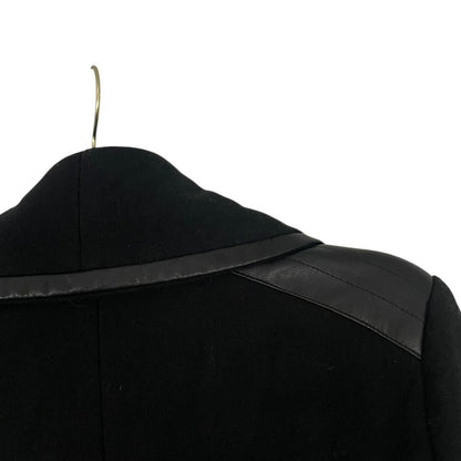 Bagatelle Black Faux Leather Trim Belted Moto Wrap Coat