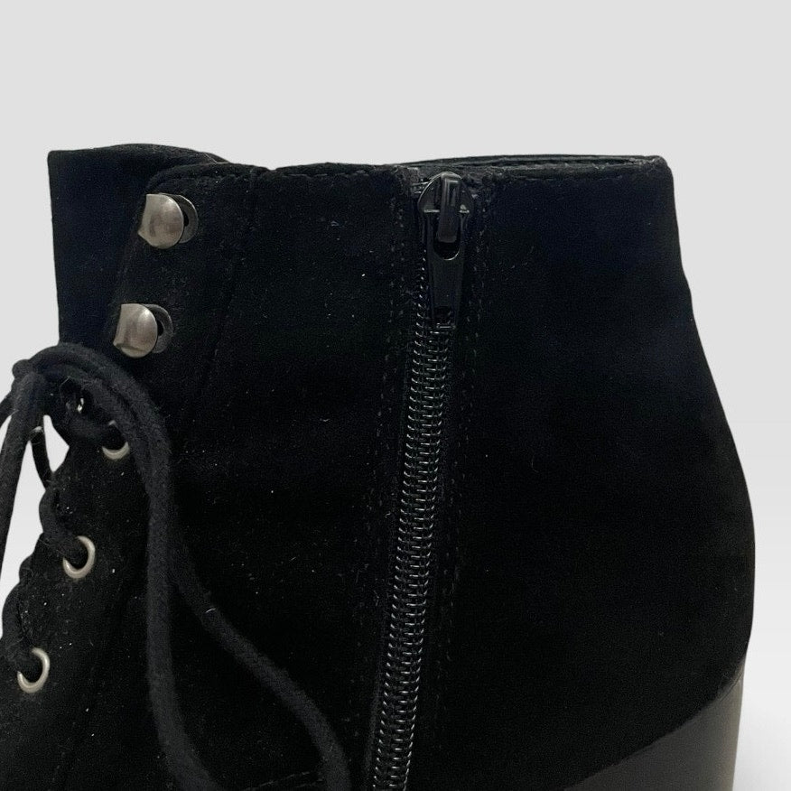 Soda Black Faux Suede Block Heel Lace Up Ankle Boots