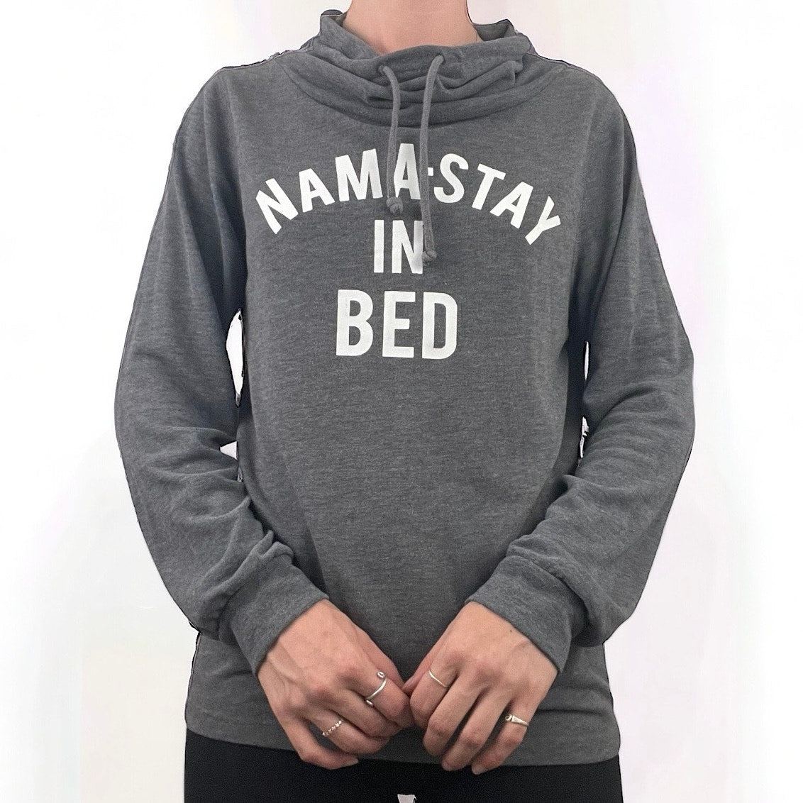 Fifth Sun Soft Grey Namaste In Bed Funny Yoga Sweatshirt