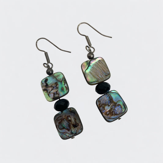 Vintage Iridescent Square Pendant Beaded Earrings