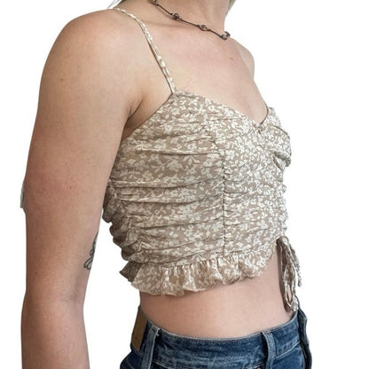 Lelis Floral Ruched Cinched Cropped Tie Front Tank Top