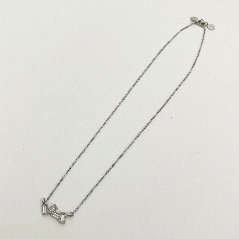 Silver Baguette Bar Rectangular Stone Geometric Chain Necklace