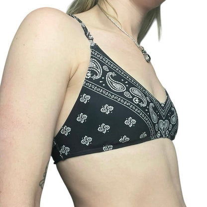 Metal Mulisha MCMXCIX Black & White Paisley Boho Strappy Racerback Bikini Top