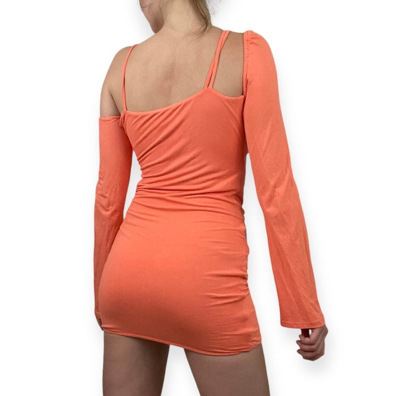 Tiger Mist Bright Orange Long Sleeve Cutout Strappy Bodycon Mini Dress