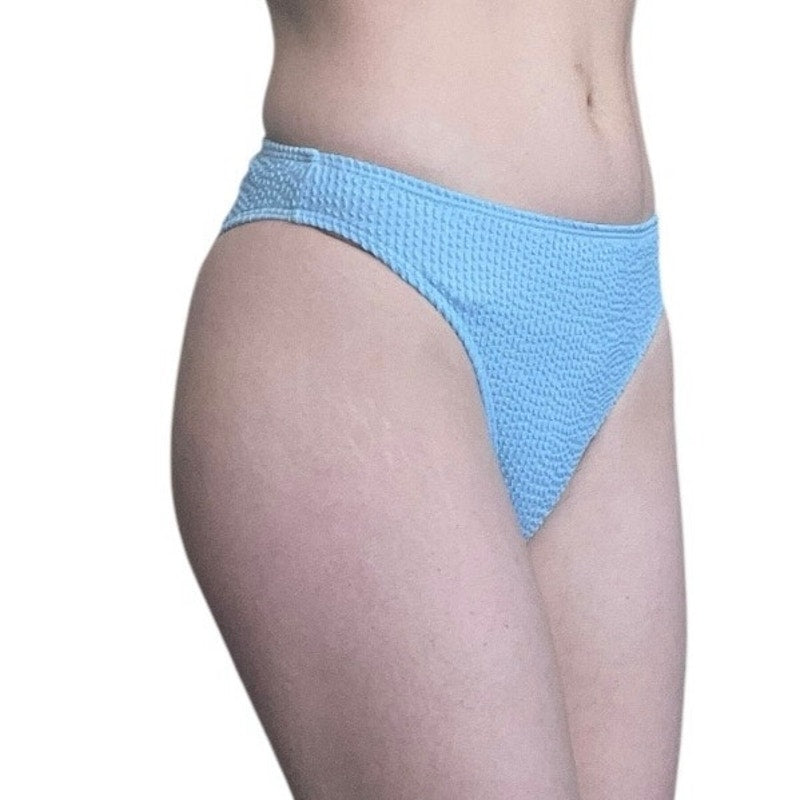 Light Blue Ruffled Ribbed Bikini Bottoms