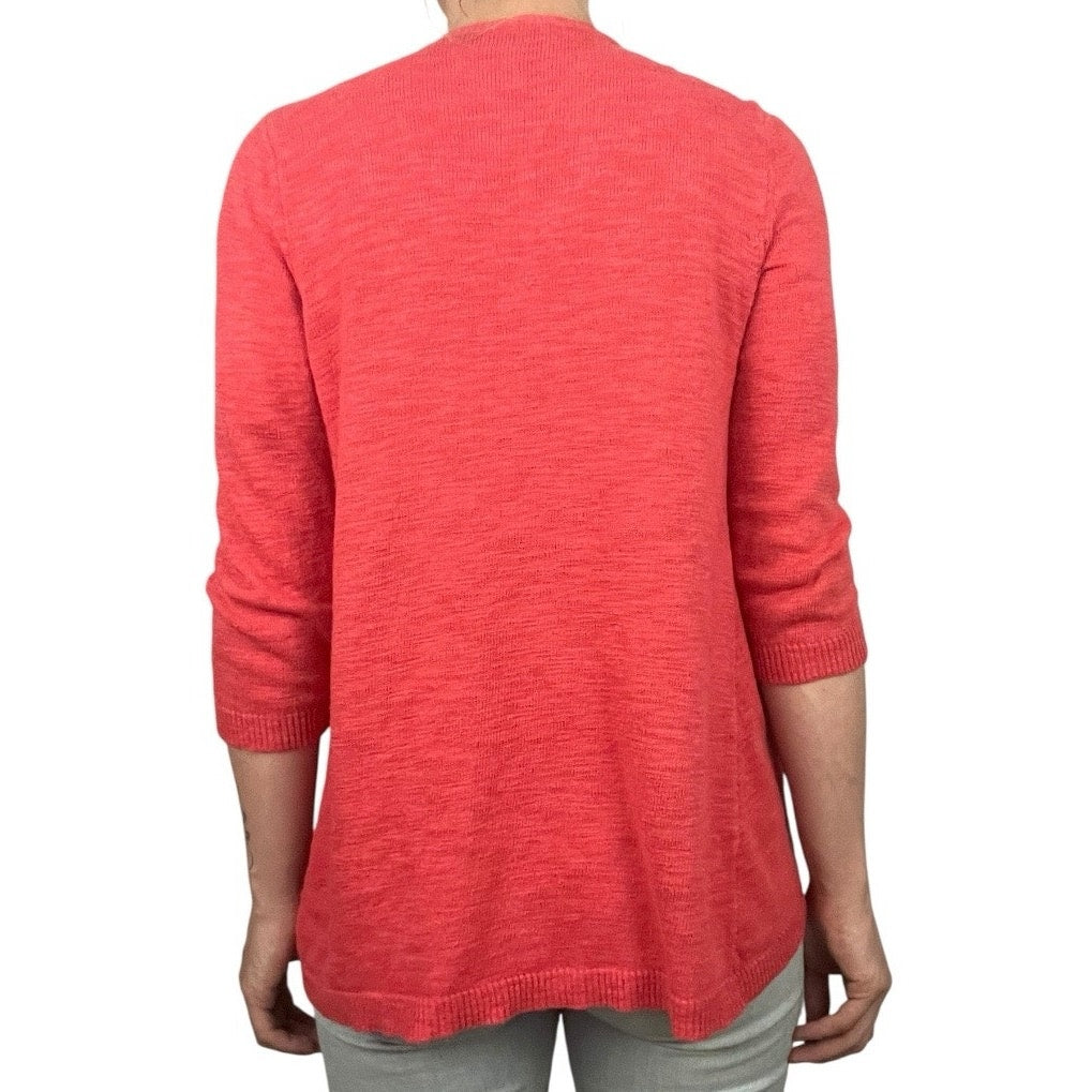 Chico's Coral Cropped Sleeve Cardigan Sweater