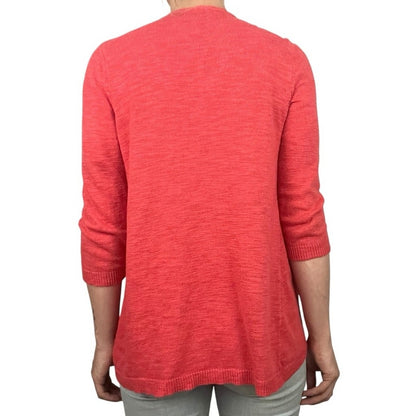 Chico's Coral Cropped Sleeve Cardigan Sweater