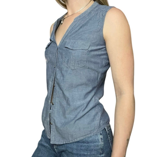 Sonoma Life + Style Blue Button Down Sleeveless Blouse