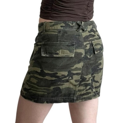 Wild Honey Green Camouflage Denim Mini Skirt
