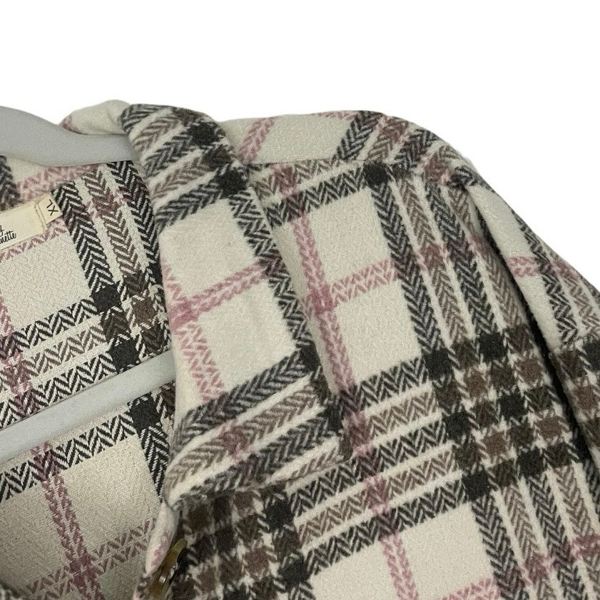 Blushing Brunette Neutral Plaid Button Down Jacket