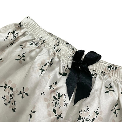 Silky Cream Floral Button Down Pajama Top & Mini Shorts Matching Set