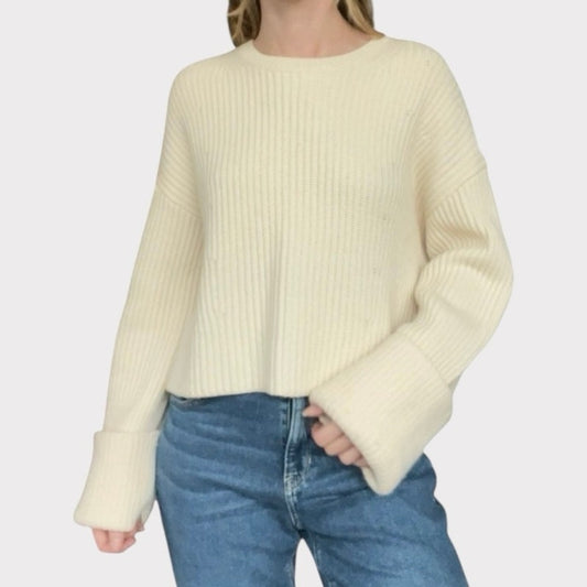 Banana Republic Cream Knit Cuffed Sleeve Crewneck Sweater