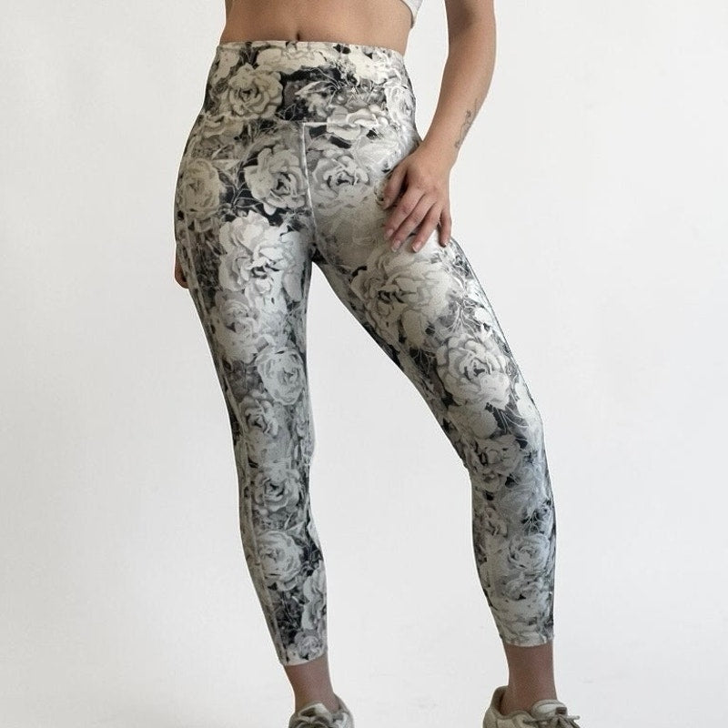 Grey Rose Floral Active Leggings