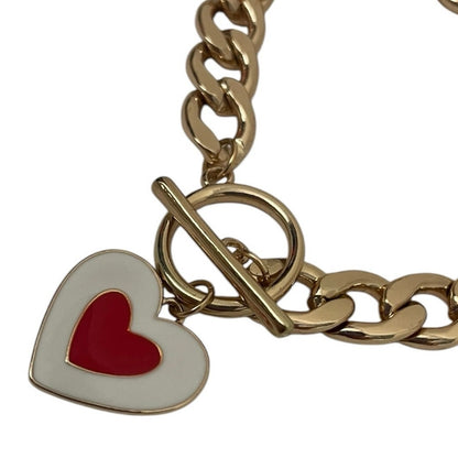 Chunky Gold Chain Heart Pendant Bracelet