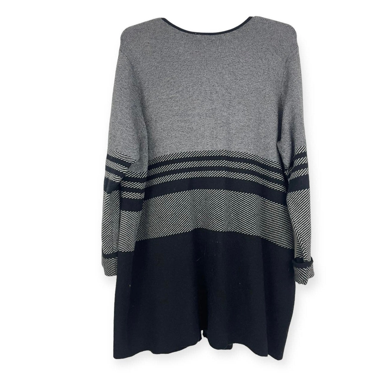 Avenue Grey and Black Striped Knit Long Cardigan Sweater