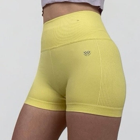 Forever 21 Yellow Ribbed Athletic Mini Spandex Shorts