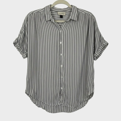 Universal Thread White & Grey Striped Button Down Cuffed Sleeve Blouse