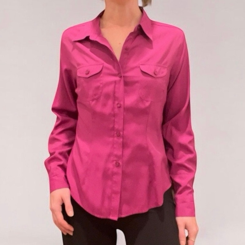 Joanna Vintage Vibrant Magenta Long Sleeve Button Down Blouse