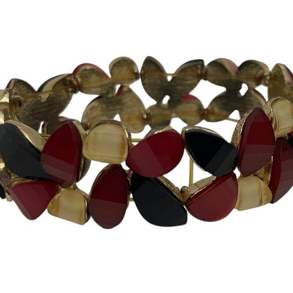 Red Black & Gold Gemstone Stretch Bracelet