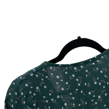 Brandy Melville Green Floral V-Neck Wrap Top