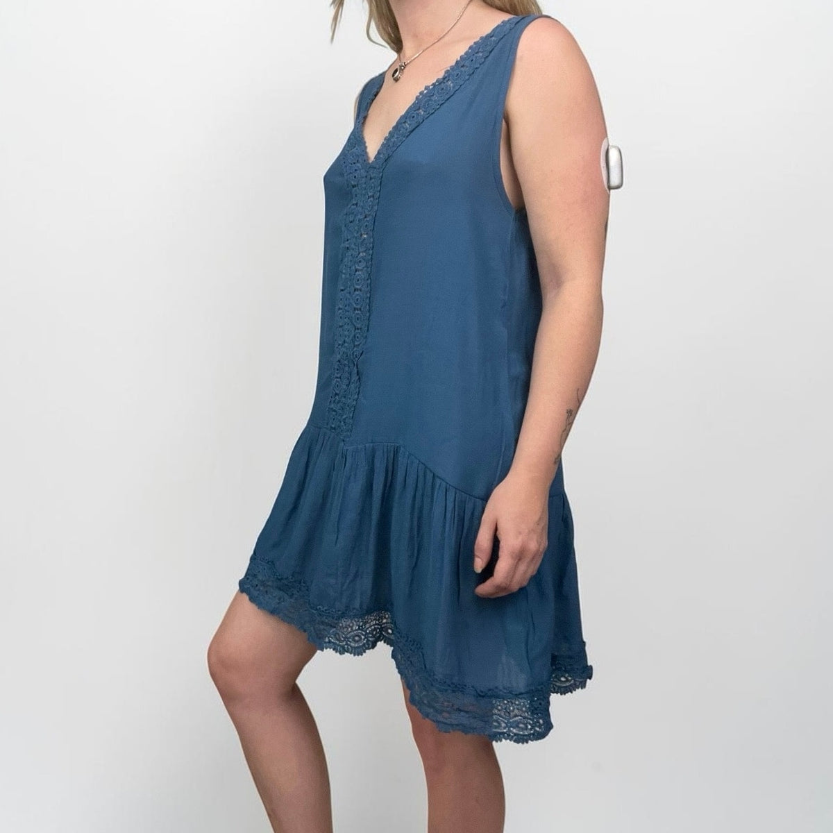 NWT Cupshe Sheer Blue Lace Trim Tiered Mini Dress