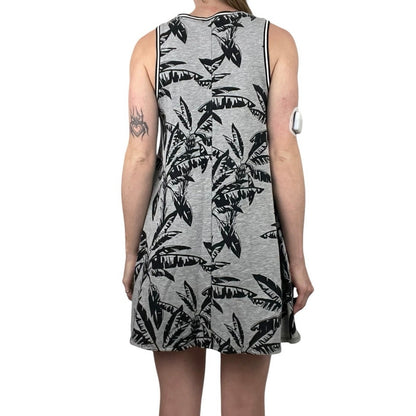 Forever 21 Grey and Black Tropical Leaf Print Soft Mini Dress