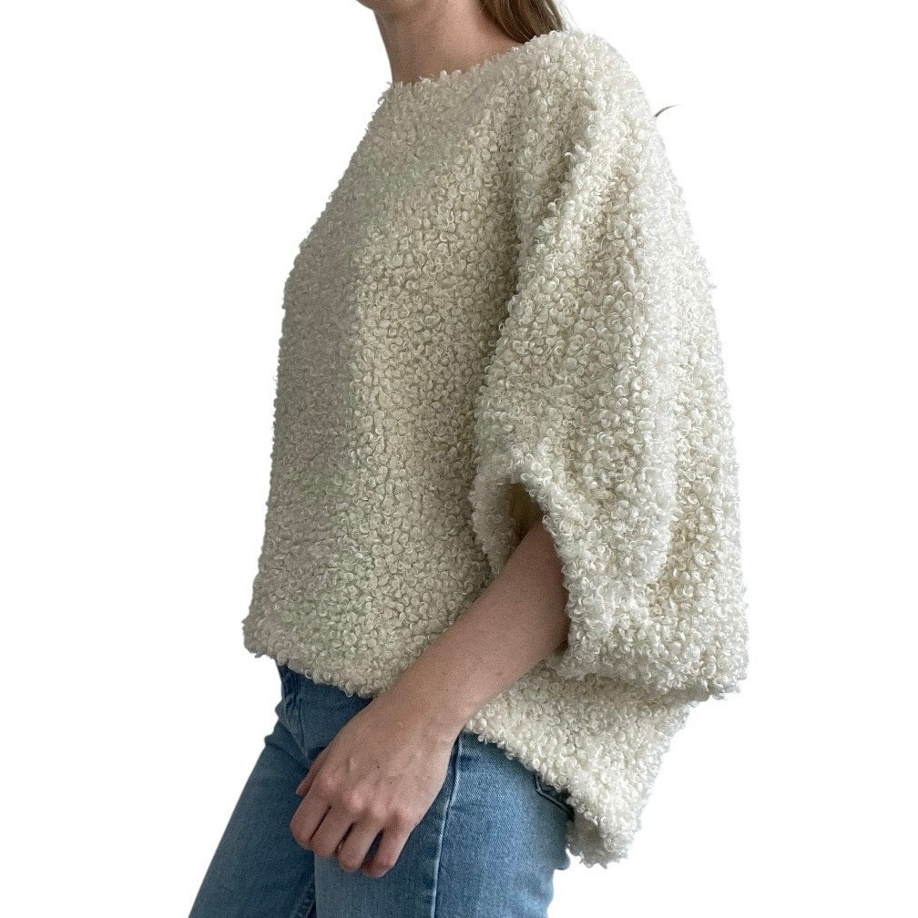 Anna Grace Cream Soft Fluffy Half Sleeve Oversized Top