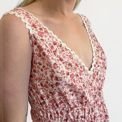 Beachsissi Pink Floral Tiered Mini Dress