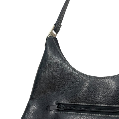 Black Vinyl Faux Leather Blue M Shoulder Bag